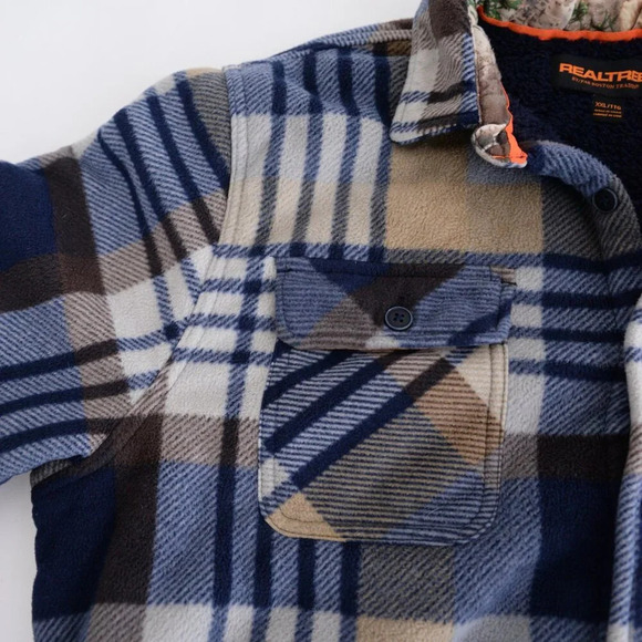 Realtree My Boston Traders Cream And Navy Button Up Plaid Fleece Shacket XXL - Picture 9 of 11